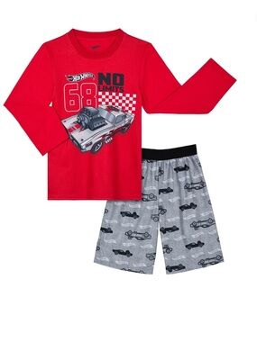 Hot Wheels Red 'No Limits 68' Racing Top & Gray Car Print Shorts pajamas